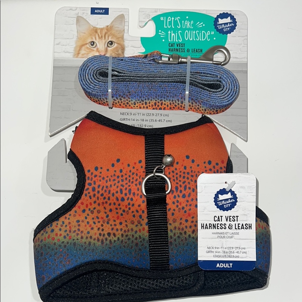 Fish Print Adult Cat Vest Harness & Leash